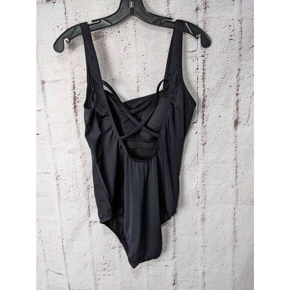 Speedo Black Square‎ Pleat Neck One Piece Swimming suit swimsuit Size 16 - Picture 3 of 5